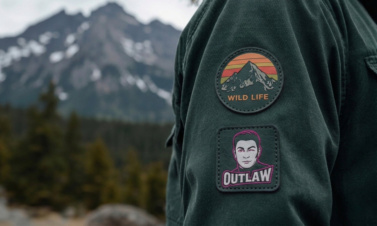 Patches mit Klett und Aufnäher auf einer Jacke