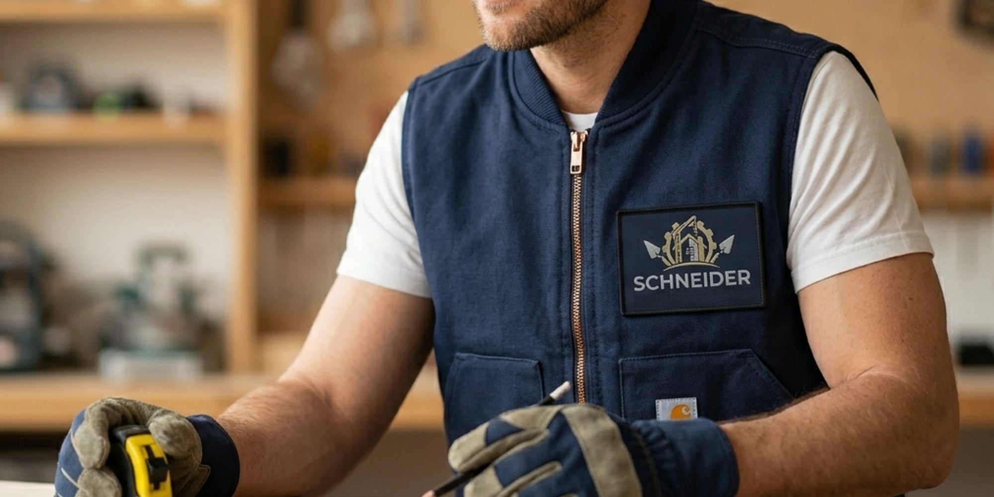 Rechteckiger Patch Aufnäher auf dunkelblauer Weste